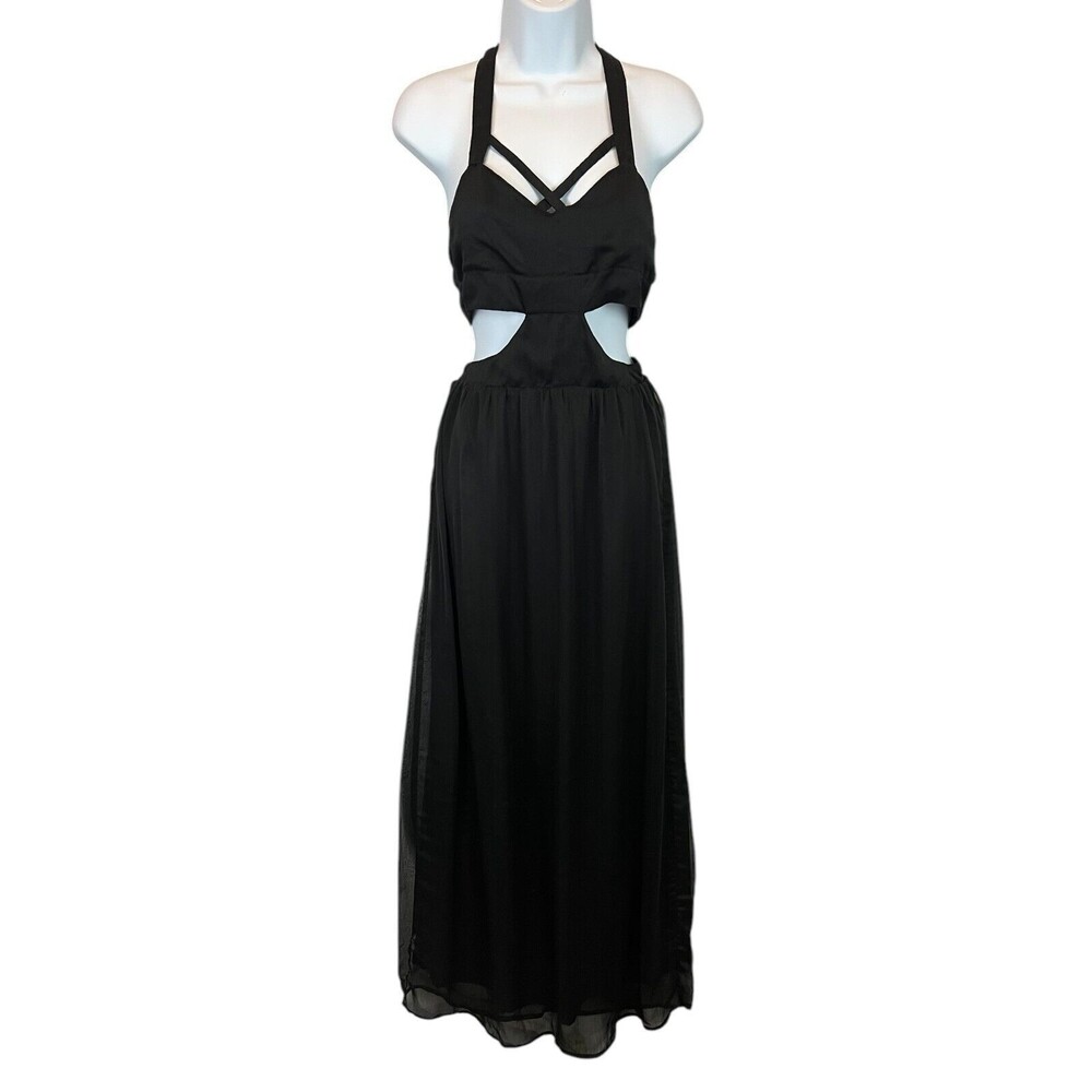 Tobi Sexy Cut-out T-Back Maxi Dress Size S Black LBD Whimsygoth Night Out
